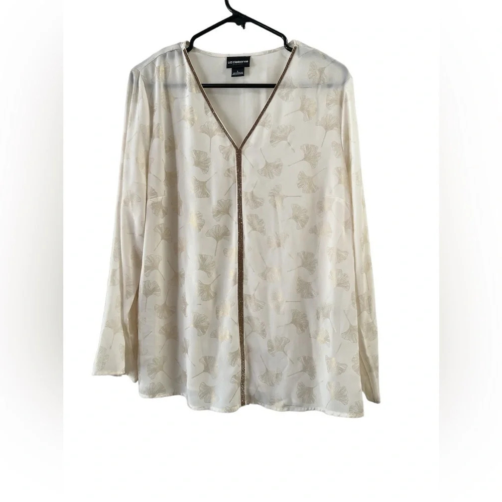 Liz Claiborne floral ivory long sleeve sequined blouse